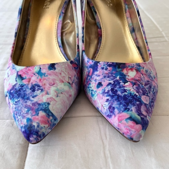 Sears Abstract Floral Print Point Tie Stiletto Angie Heels Size 7.5 - Picture 4 of 16
